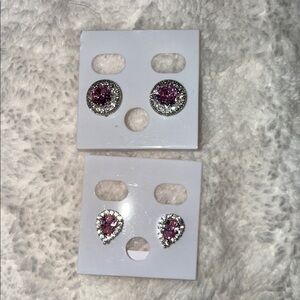 Elegant Pink and Silver Stud Earrings Set